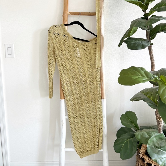 Anthropologie Maeve Gold One Shoulder Knif Coverup Dress - Picture 2 of 15